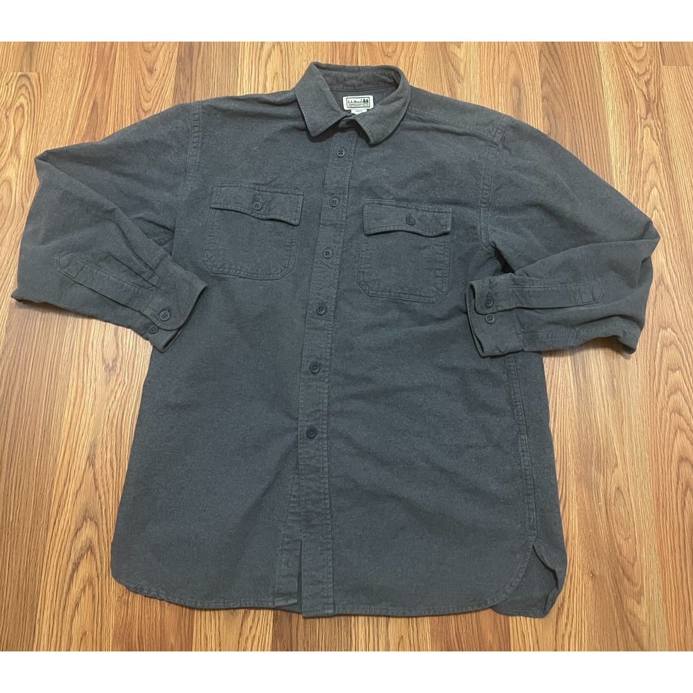 L.L.Bean Shirt Mens Medium Chamois Cloth Heavyweight Flannel Workwear Gray